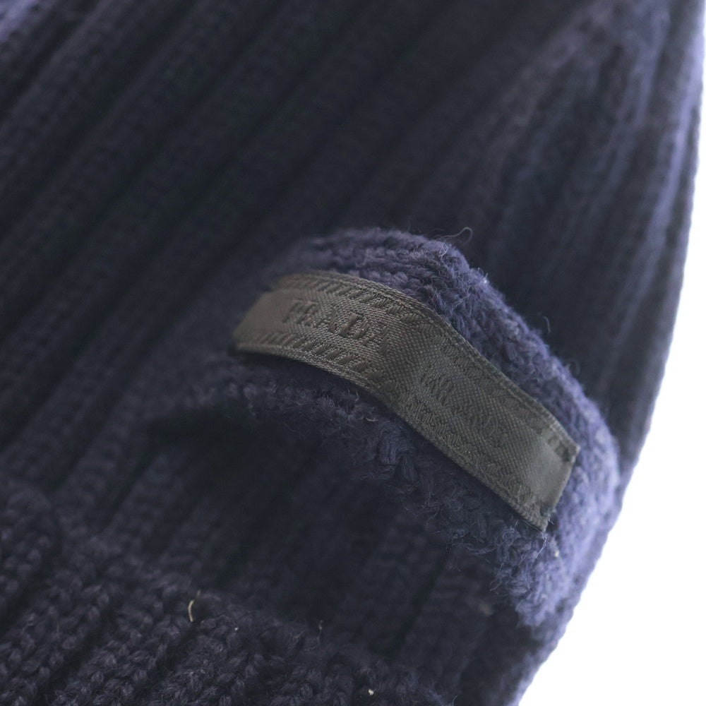 PRADA(プラダ) サイドロゴ ウール ビーニーニットキャップ ニット帽 ネイビー UMD188 R132 35C