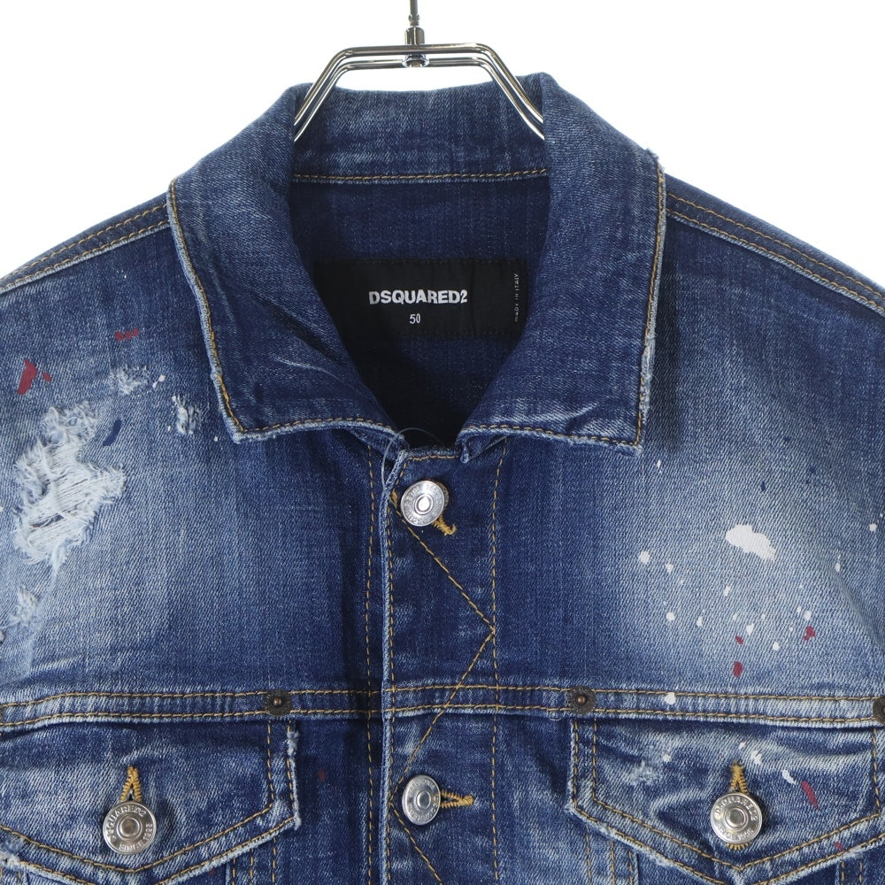 DSQUARED2(ディースクエアード) ダメージ加工 ペイント デニム トラッカージャケット インディゴ S74AM1425 S30342