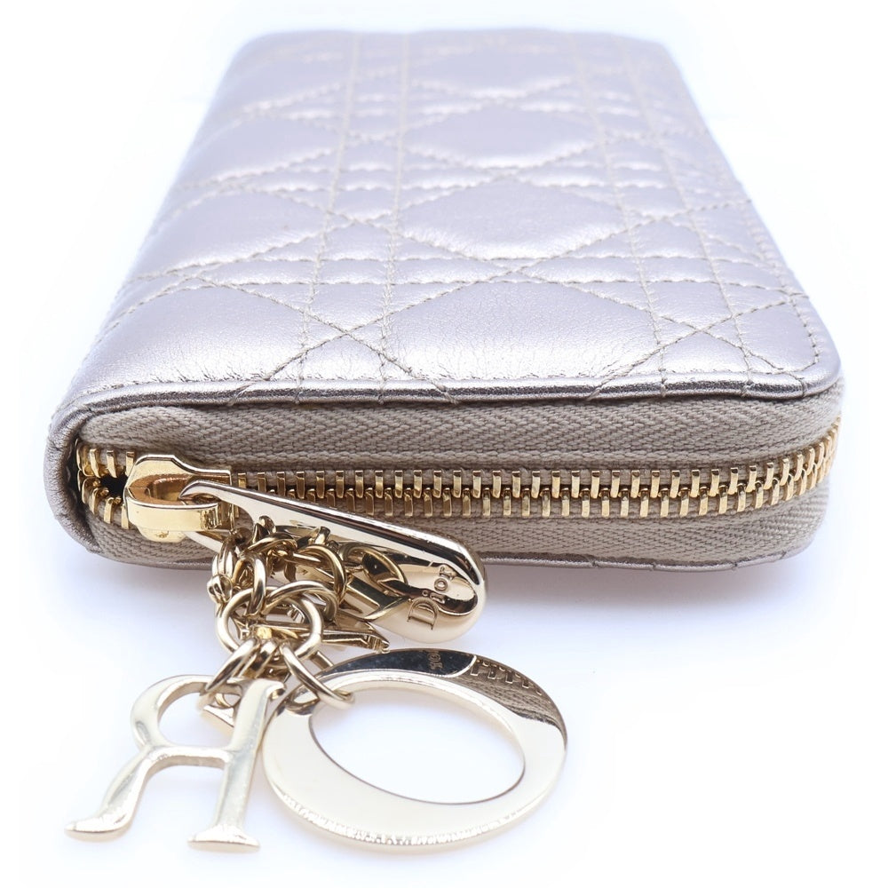 Christian Dior(クリスチャンディオール) レディディオール カナージュ ラウンドファスナー長財布 ゴールド ラムスキン レディース