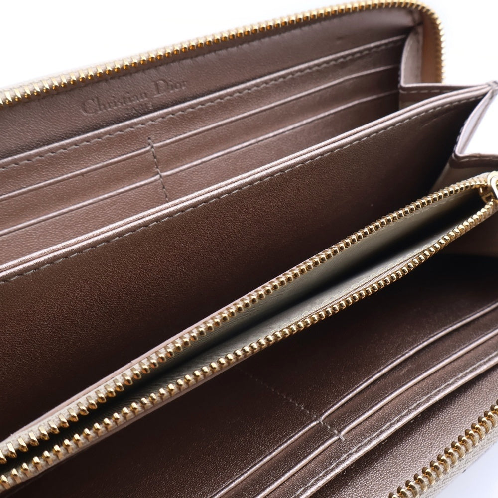 Christian Dior(クリスチャンディオール) レディディオール カナージュ ラウンドファスナー長財布 ゴールド ラムスキン レディース