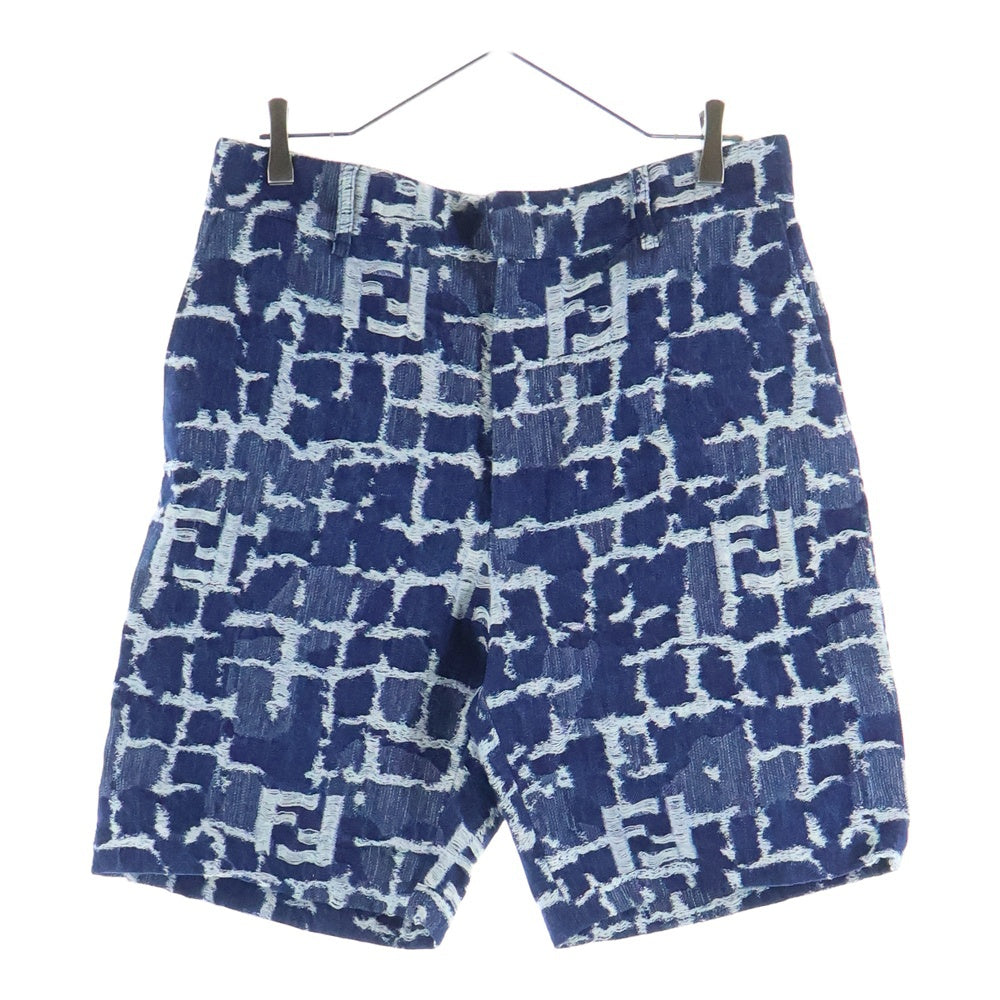 FENDI(フェンディ) FF ズッカ総柄 ジャガード デニム ハーフ ショートパンツ ショーツ インディゴ FLP347 AR9N