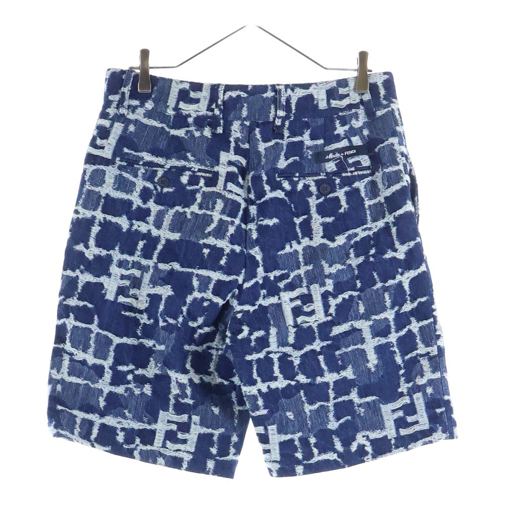 FENDI(フェンディ) FF ズッカ総柄 ジャガード デニム ハーフ ショートパンツ ショーツ インディゴ FLP347 AR9N