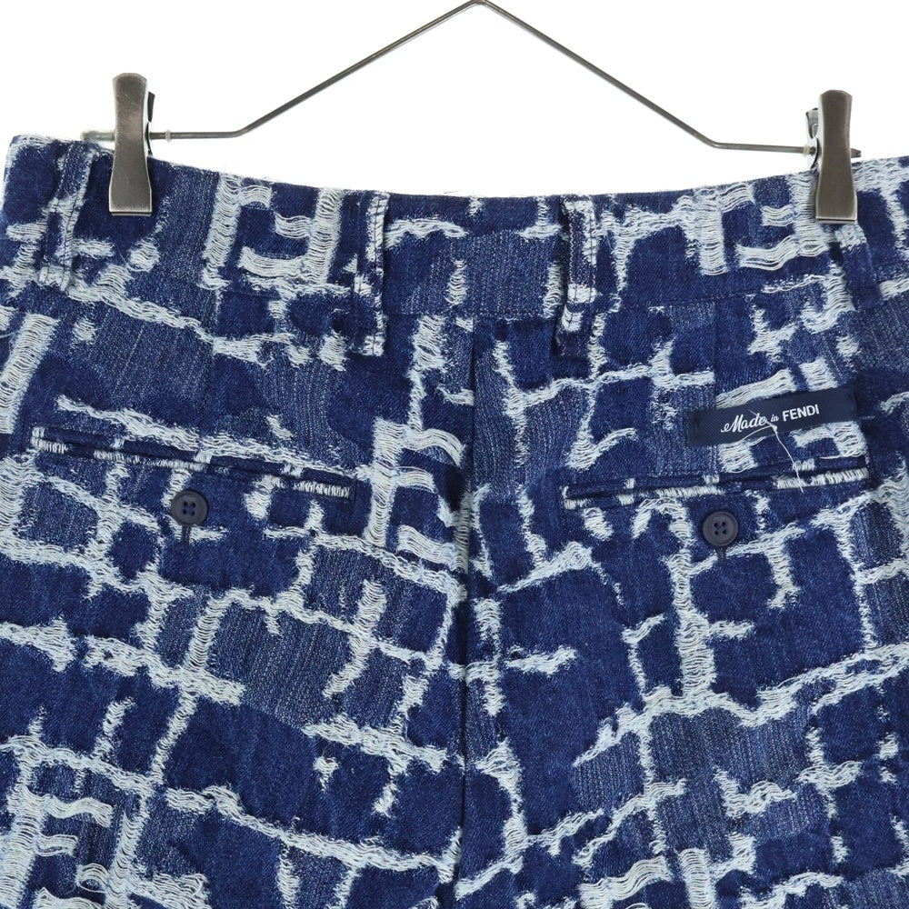 FENDI(フェンディ) FF ズッカ総柄 ジャガード デニム ハーフ ショートパンツ ショーツ インディゴ FLP347 AR9N