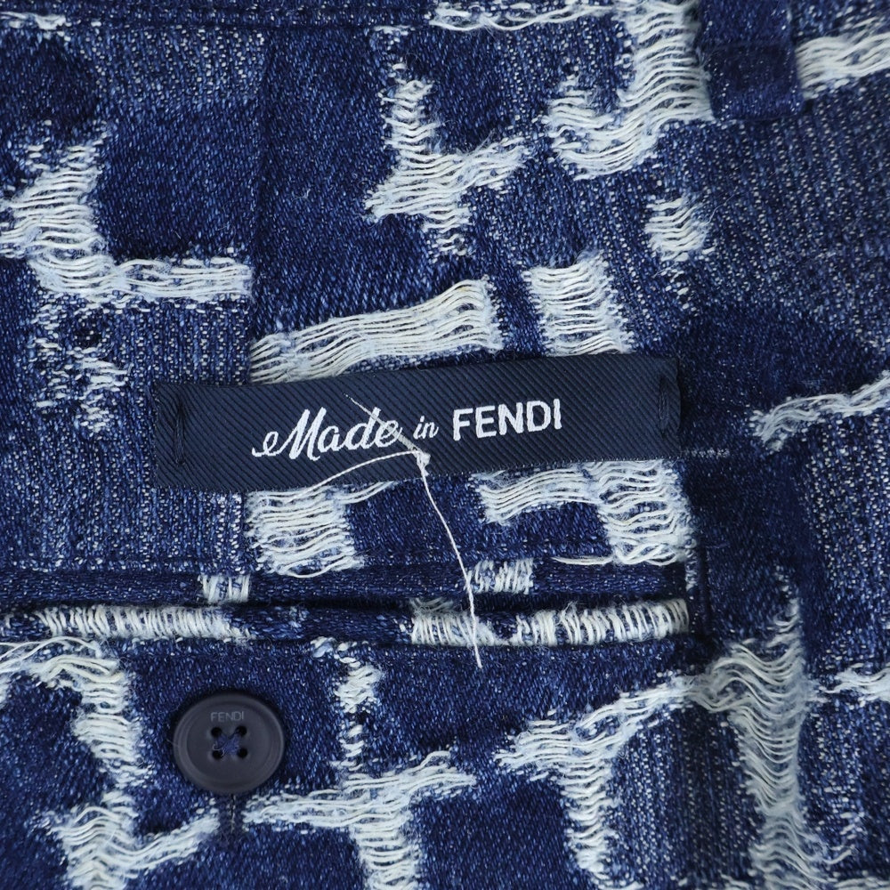 FENDI(フェンディ) FF ズッカ総柄 ジャガード デニム ハーフ ショートパンツ ショーツ インディゴ FLP347 AR9N