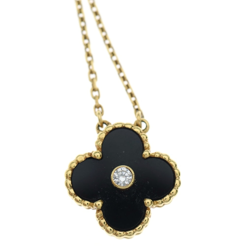 Van Cleef & Arpels(ヴァンクリーフアンドアーペル) ヴィンテージアルハンブラ ホリデー オニキス 1PD ダイヤネックレス Au750 K18 ゴールド