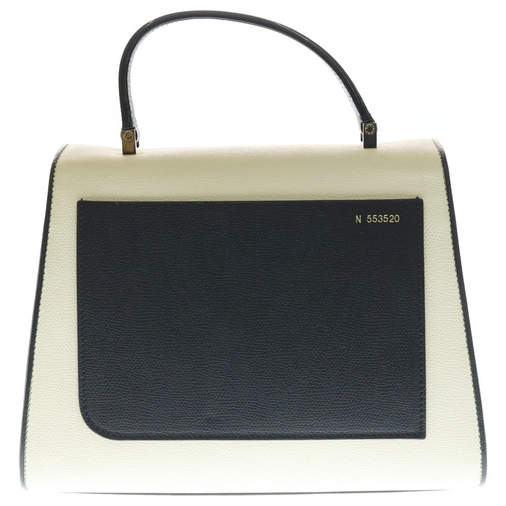 Valextra(ヴァレクストラ) イジィデ ミディアム キアロスクーロ バイカラー レザー 2WAY ハンド ショルダーバッグ ゴールド金具 アイボリー/ブラック レディース