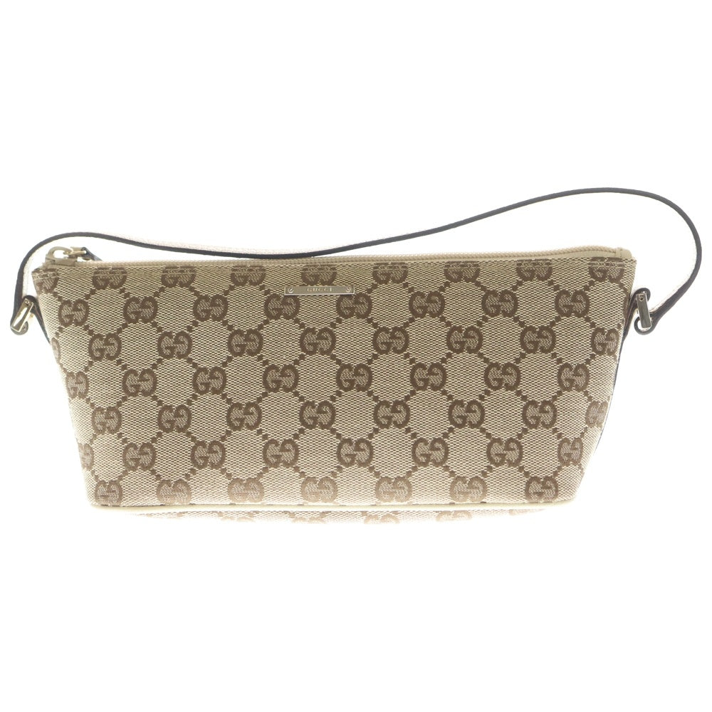 GUCCI(グッチ) GGキャンバス ミニハンドバッグ ポーチ ケース ホワイト×ベージュ レザー×キャンバス 07198 ホワイト金具 レディース
