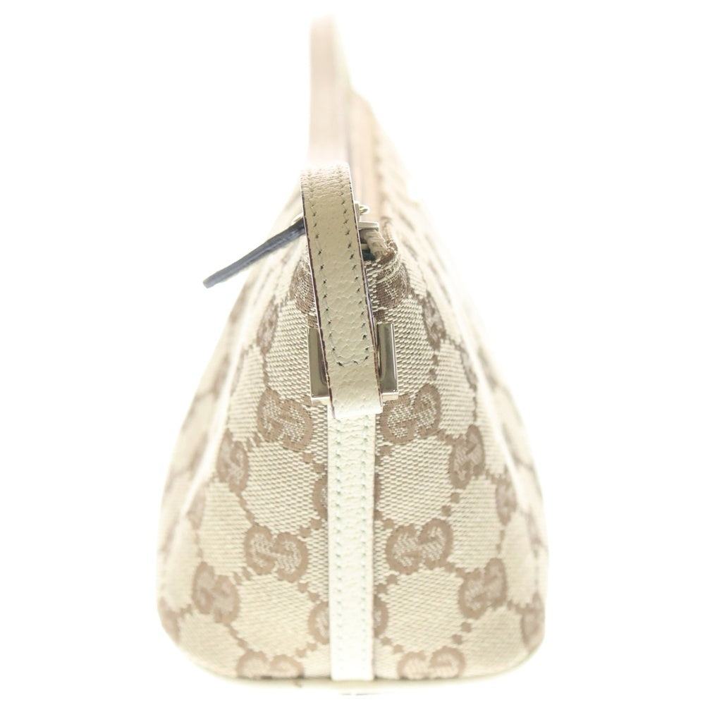 GUCCI(グッチ) GGキャンバス ミニハンドバッグ ポーチ ケース ホワイト×ベージュ レザー×キャンバス 07198 ホワイト金具 レディース