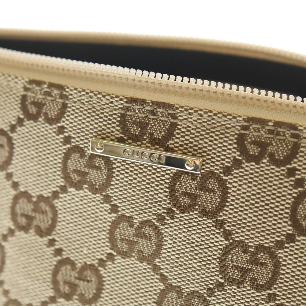 GUCCI(グッチ) GGキャンバス ミニハンドバッグ ポーチ ケース ホワイト×ベージュ レザー×キャンバス 07198 ホワイト金具 レディース