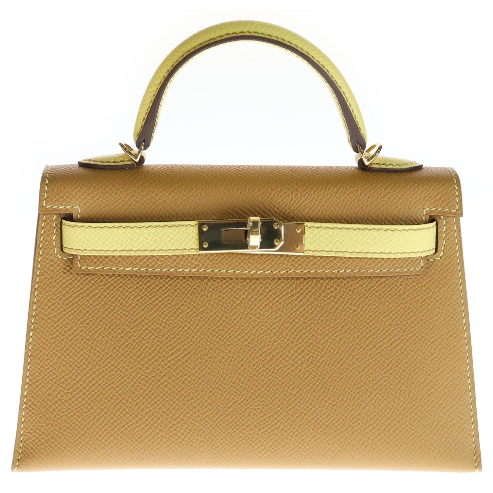 HERMES(エルメス) ミニケリー ヴェルソ 外縫い ドレ リモンチェッロ エプソンレザー 2WAY ハンド ショルダーバッグ ゴールド金具 ベージュ/イエロー W刻印 レディース