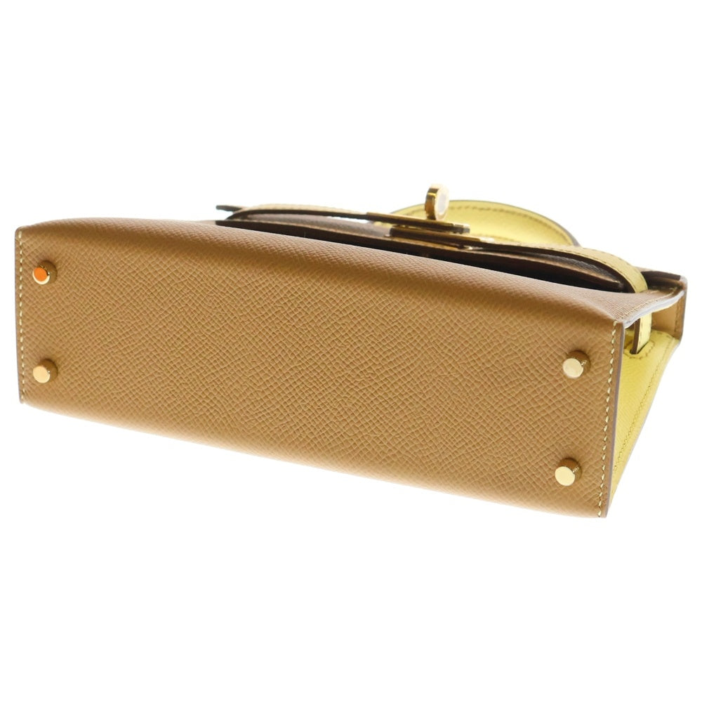 HERMES(エルメス) ミニケリー ヴェルソ 外縫い ドレ リモンチェッロ エプソンレザー 2WAY ハンド ショルダーバッグ ゴールド金具 ベージュ/イエロー W刻印 レディース