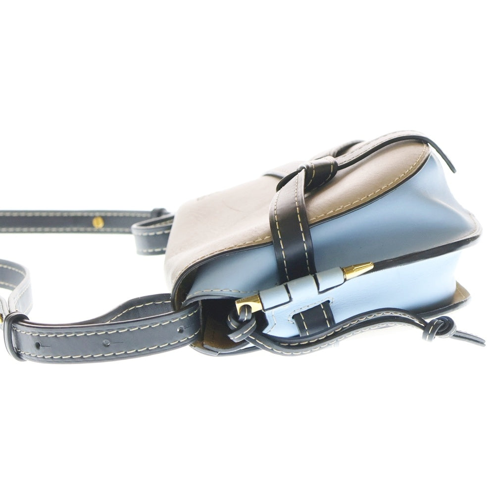 LOEWE(ロエベ) ゲートデュアル スモール ショルダーバッグ サンド×ブルー レザー ゴールド金具 レディース