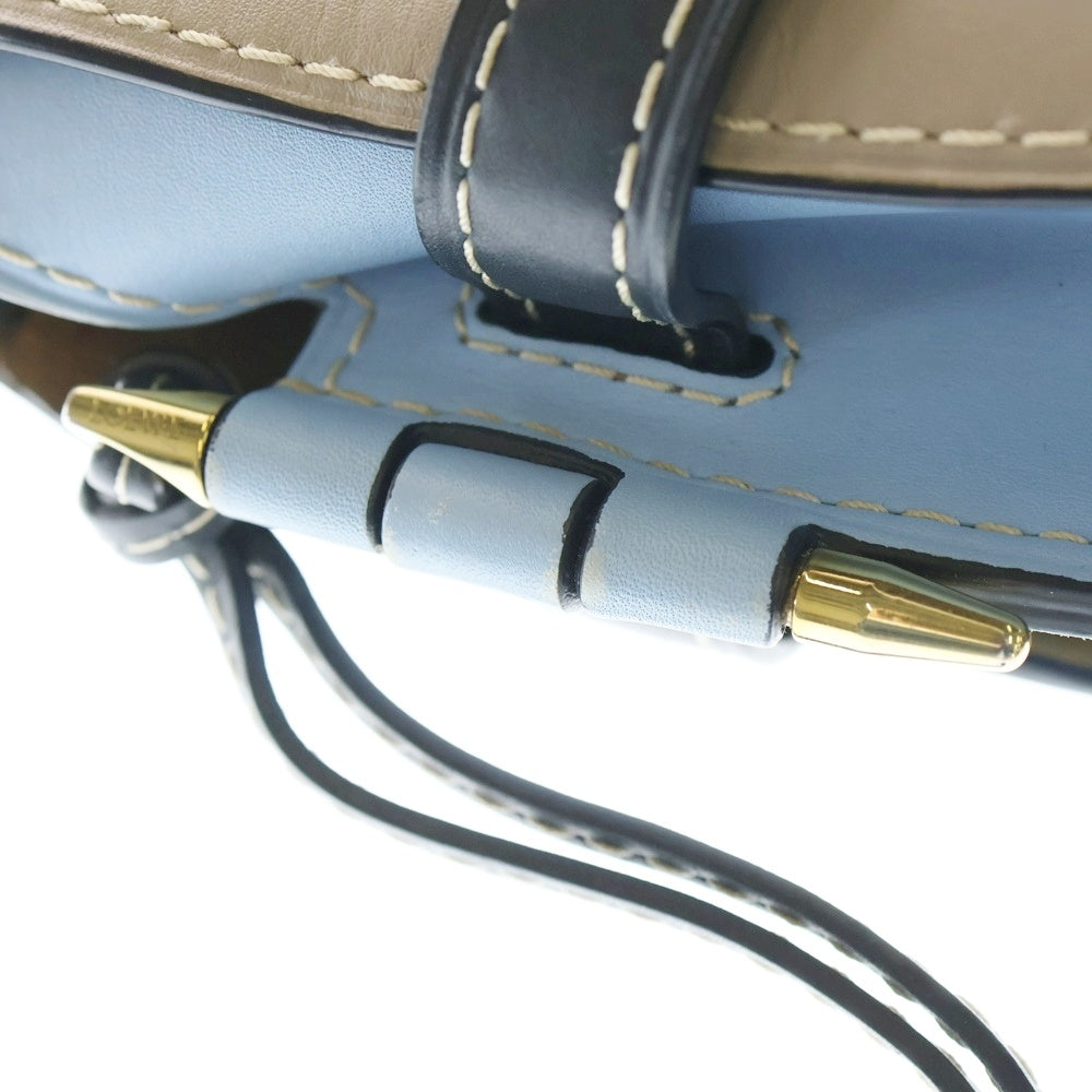 LOEWE(ロエベ) ゲートデュアル スモール ショルダーバッグ サンド×ブルー レザー ゴールド金具 レディース