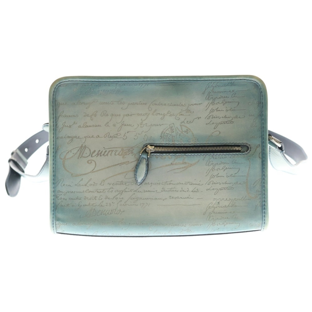 Berluti(ベルルッティ) カリグラフィ ジュルナリエ メッセンジャーバッグ ショルダーバッグ ブルー レザー シルバー金具 レディース