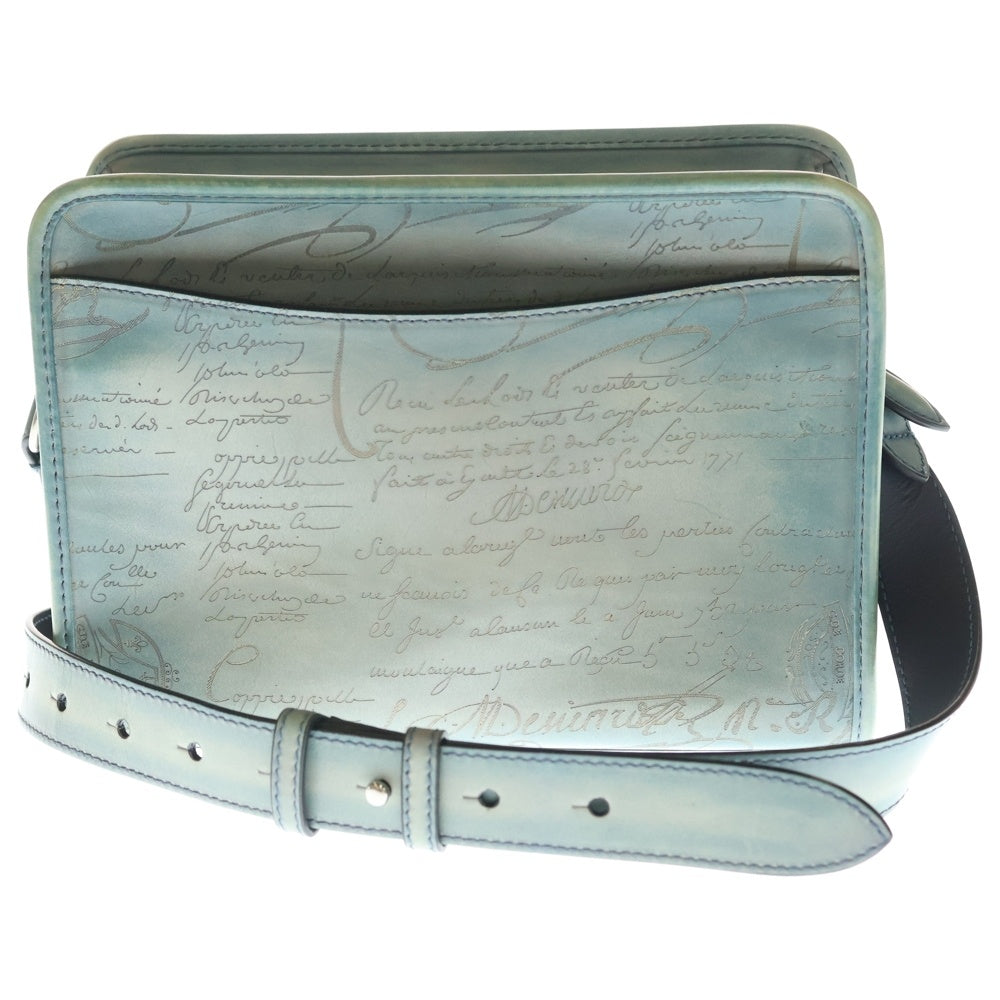 Berluti(ベルルッティ) カリグラフィ ジュルナリエ メッセンジャーバッグ ショルダーバッグ ブルー レザー シルバー金具 レディース
