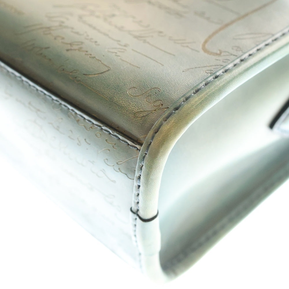 Berluti(ベルルッティ) カリグラフィ ジュルナリエ メッセンジャーバッグ ショルダーバッグ ブルー レザー シルバー金具 レディース