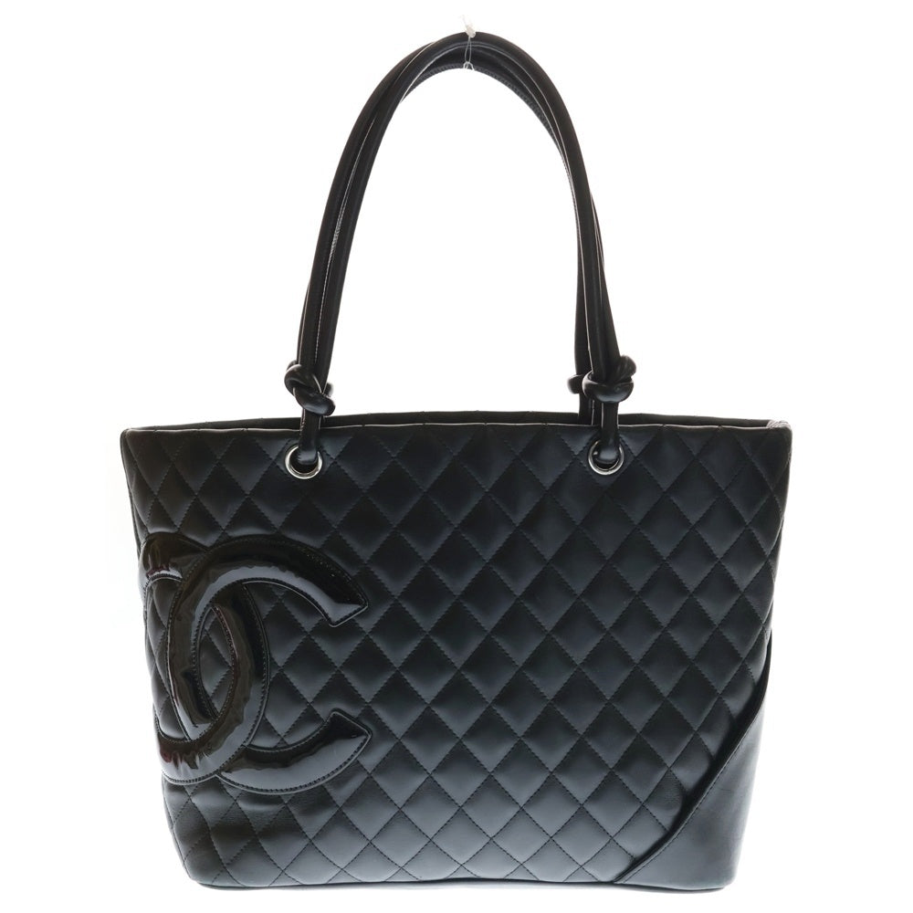 CHANEL(シャネル) カンボンライン キルティング トートバッグ ハンドバッグ ブラック ラムスキン×エナメル シルバー金具 レディース