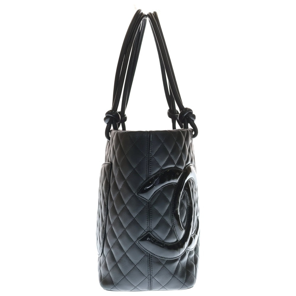 CHANEL(シャネル) カンボンライン キルティング トートバッグ ハンドバッグ ブラック ラムスキン×エナメル シルバー金具 レディース
