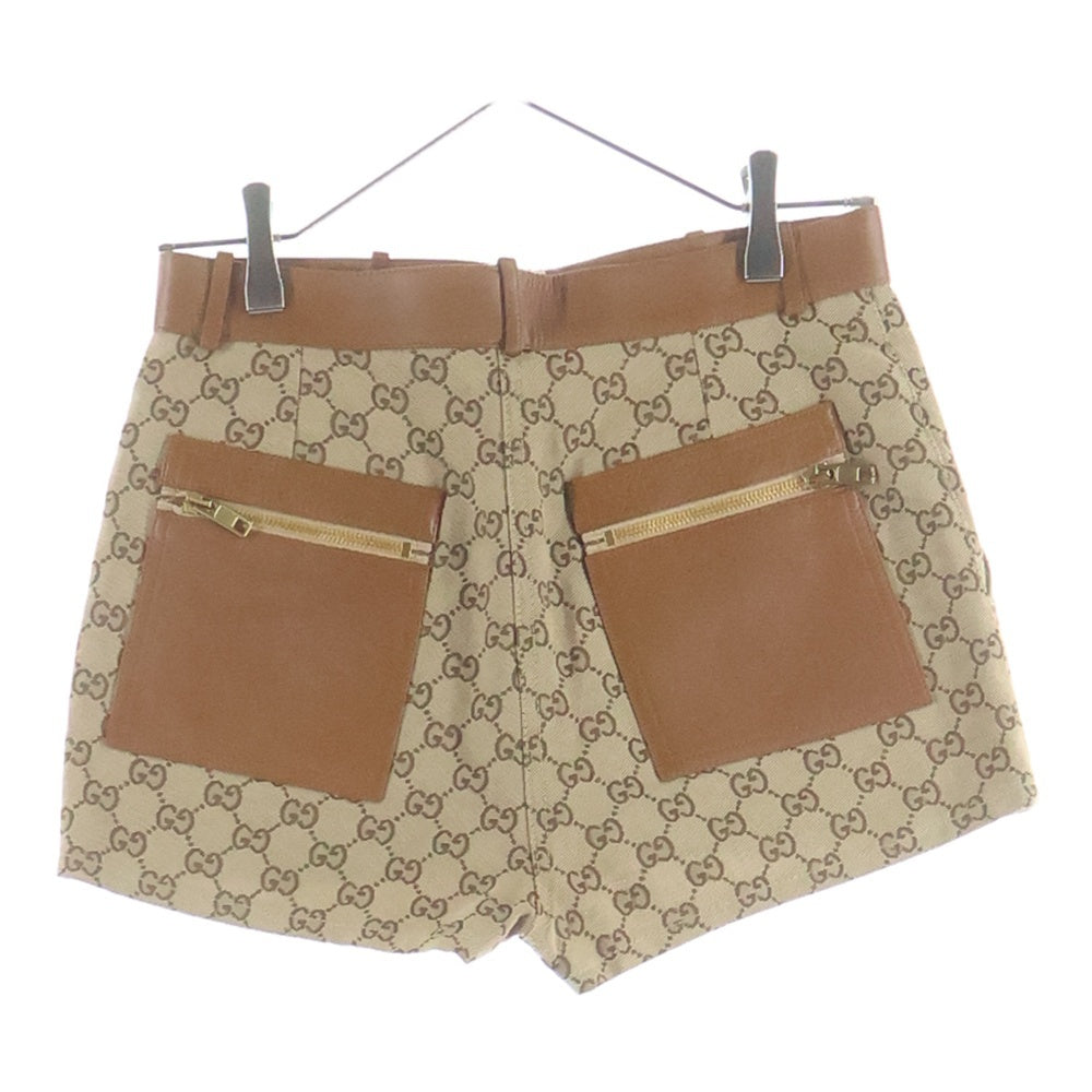GUCCI(グッチ) GGキャンバス レザー ハーフ ショートパンツ ショーツ ベージュ レディース 681154