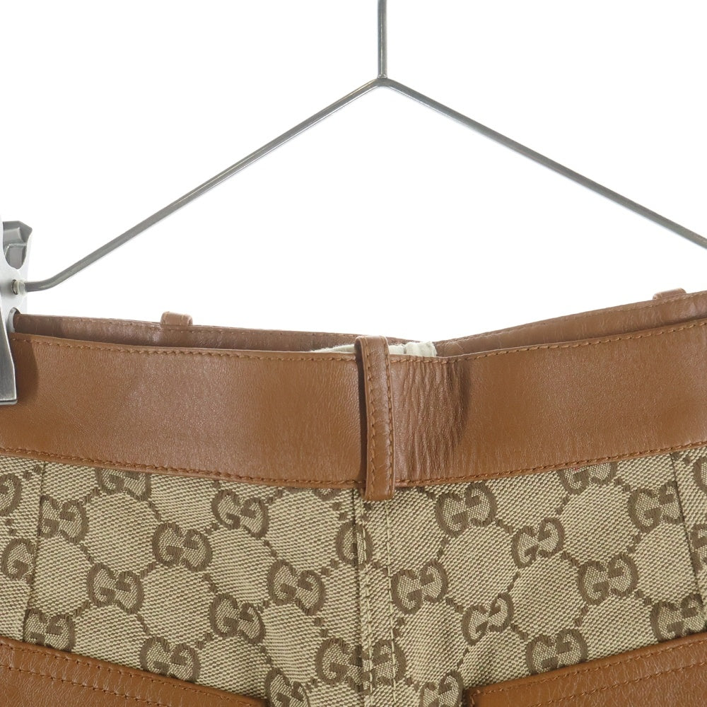GUCCI(グッチ) GGキャンバス レザー ハーフ ショートパンツ ショーツ ベージュ レディース 681154