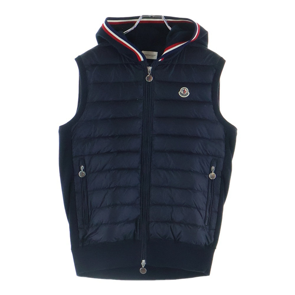MONCLER(モンクレール) ワッペンロゴ ダウン切り替え ジップアップ ニット ベスト ネイビー C10919407600 91126