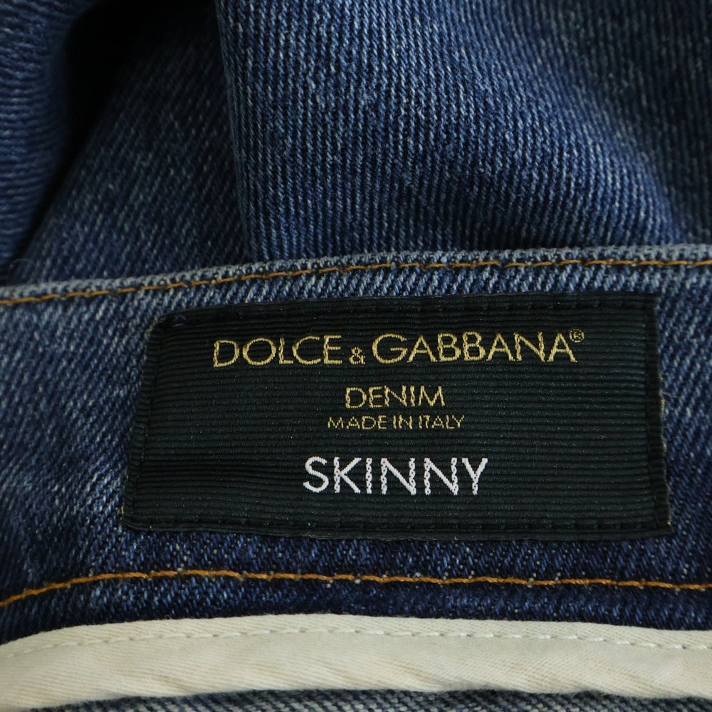 DOLCE & GABBANA(ドルチェアンドガッバーナ) リペア加工 ロゴ刺繍 スキニー デニムパンツ ジーンズ インディゴ