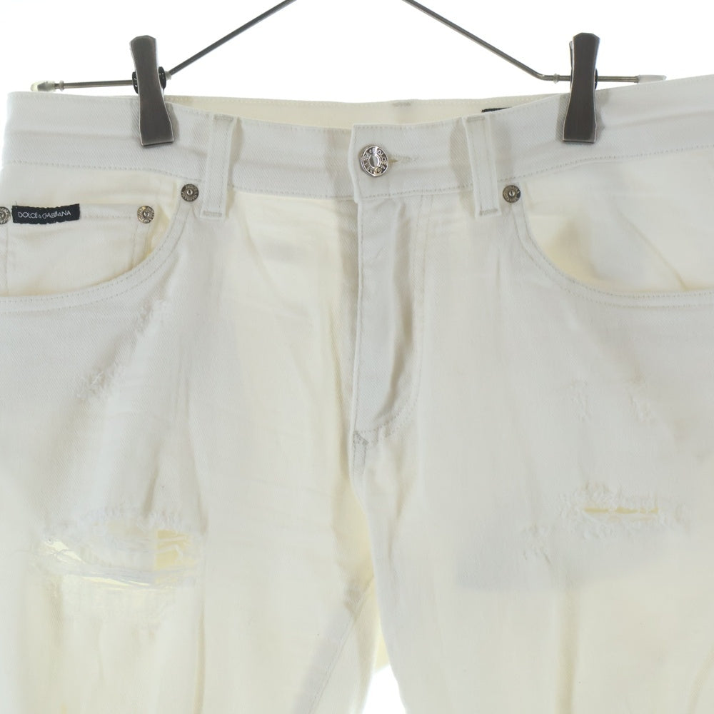 DOLCE & GABBANA(ドルチェアンドガッバーナ) ダメージ加工コットンストレッチパンツ ホワイト
