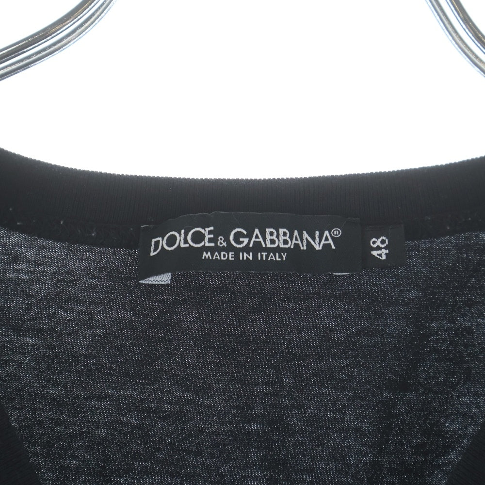 DOLCE & GABBANA(ドルチェアンドガッバーナ) ロゴプレート コットンVネック半袖カットソー Tシャツ ブラック