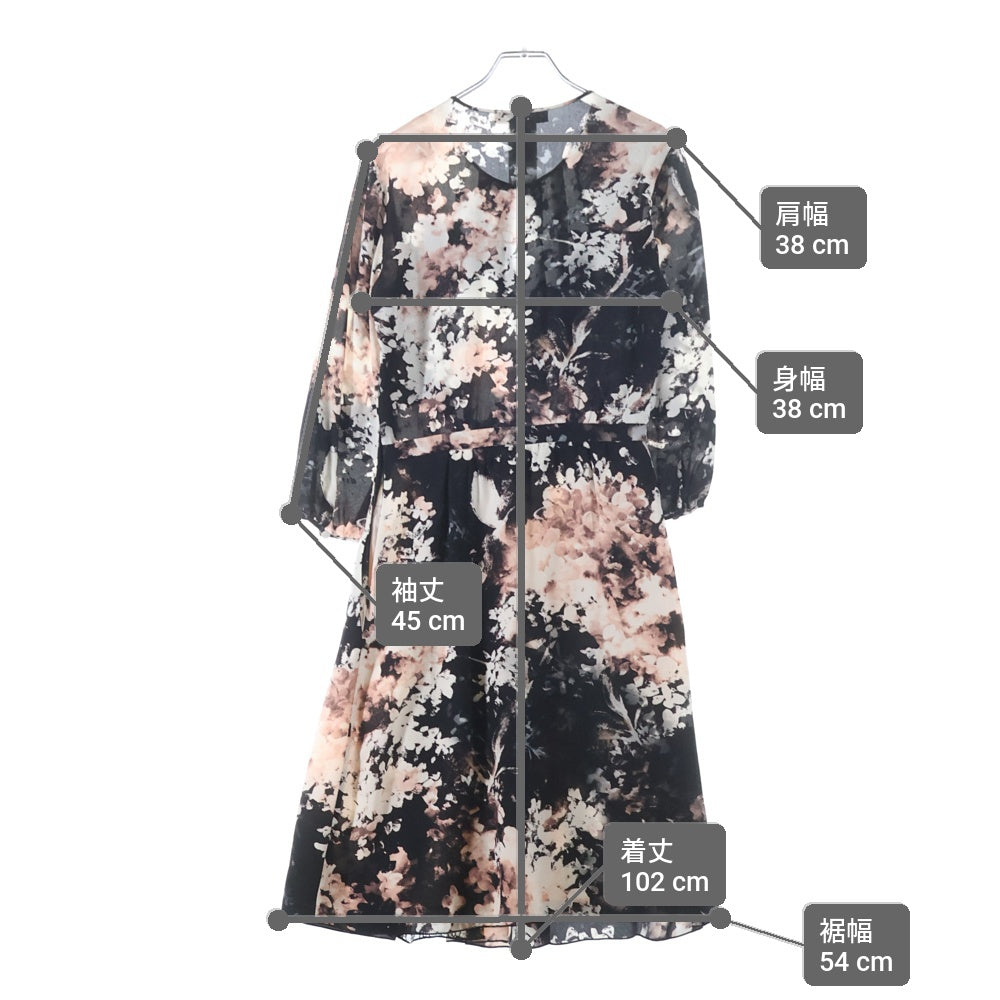 Max Mara(マックスマーラ) フローラルプリント シフォン ワンピース ブラック/ベージュ レディース