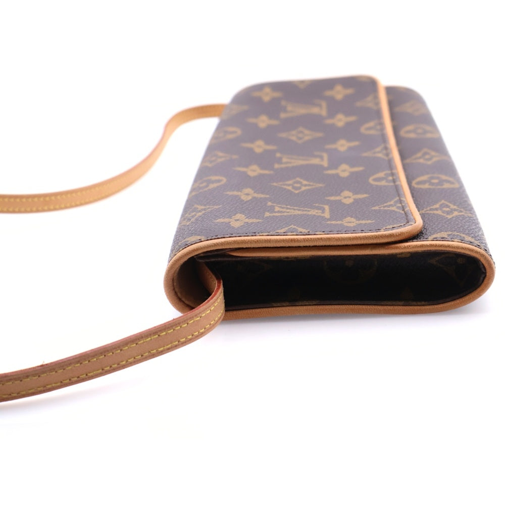 LOUIS VUITTON(ルイヴィトン) モノグラム ポシェットツインGM ショルダーバッグ ブラウン レザー×PVC M51852 ゴールド金具 レディース