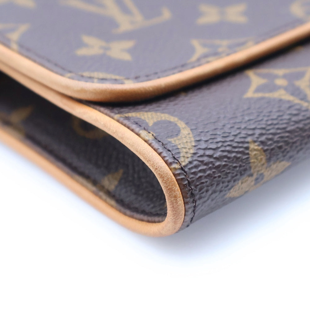 LOUIS VUITTON(ルイヴィトン) モノグラム ポシェットツインGM ショルダーバッグ ブラウン レザー×PVC M51852 ゴールド金具 レディース