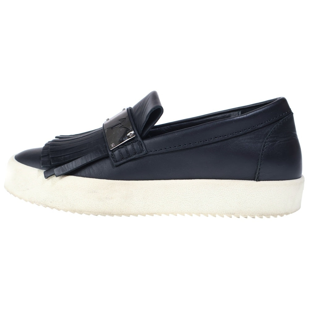 GIUSEPPE ZANOTTI(ジュゼッペ ザノッティ) ロゴプレート フリンジ レザー ローカットシューズ スニーカー ブラック