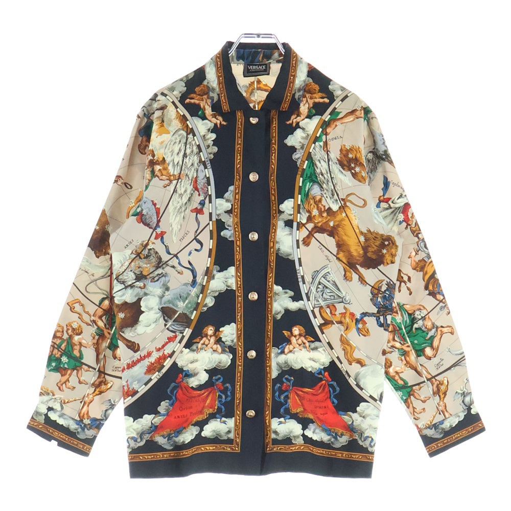 VERSACE(ヴェルサーチ) 総柄プリント レーヨン 長袖シャツ ブラック/ベージュ