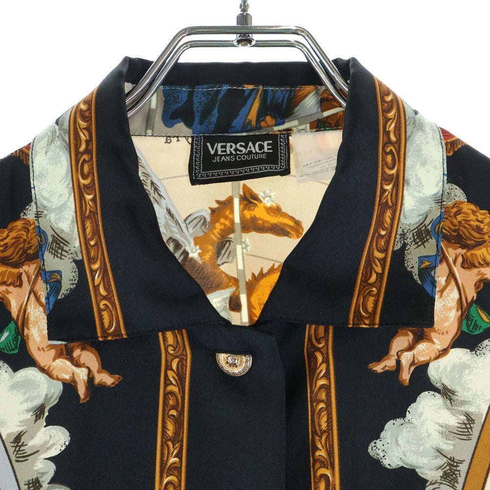 VERSACE(ヴェルサーチ) 総柄プリント レーヨン 長袖シャツ ブラック/ベージュ