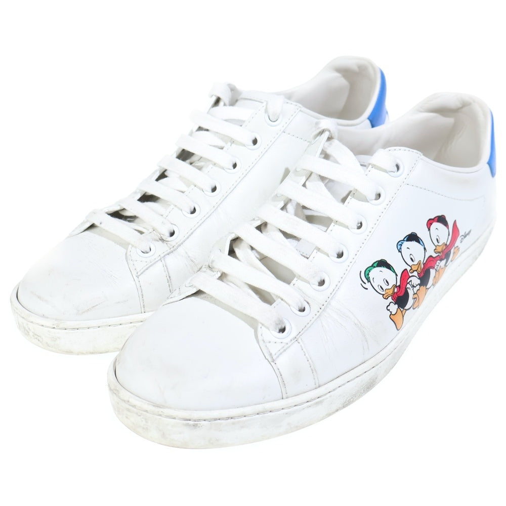 GUCCI(グッチ) ×Disney Ace ディズニー エース ヒューイ デューイ ルーイ プリント レザー ローカットシューズ スニーカー ホワイト/ライトブルー 649400 レディース