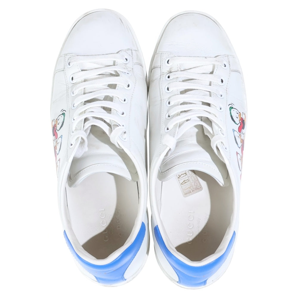 GUCCI(グッチ) ×Disney Ace ディズニー エース ヒューイ デューイ ルーイ プリント レザー ローカットシューズ スニーカー ホワイト/ライトブルー 649400 レディース
