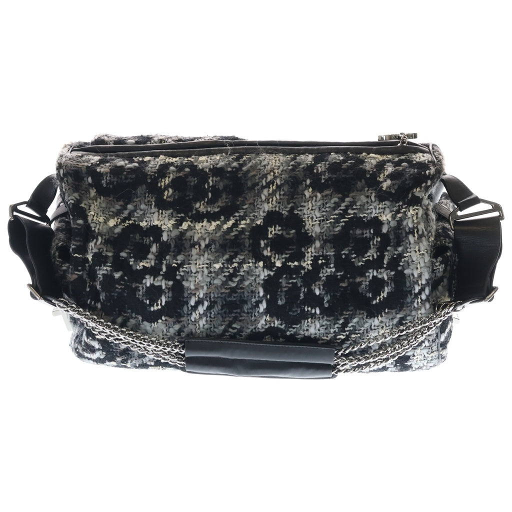 CHANEL(シャネル) 2.55 カメリア ツイード レザー メッセンジャー チェーン ワンショルダーバッグ ブラック/グレー 10番台 レディース