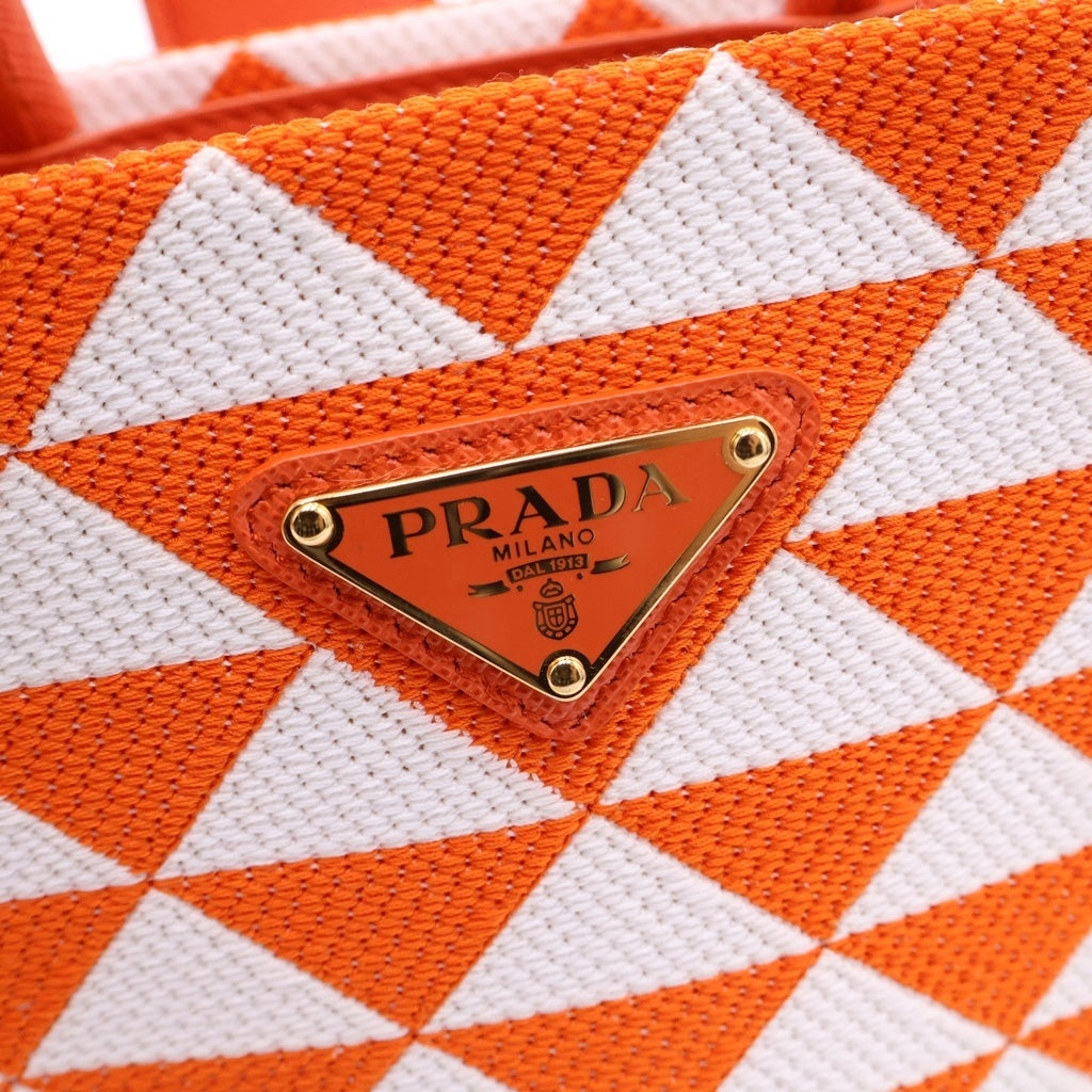 PRADA(プラダ) シンボル エンブロイダリー ミニ サフィアーノ キャンバス 2WAY ハンドバッグ ショルダーバッグ 1BA355 オレンジ/ホワイト レディース