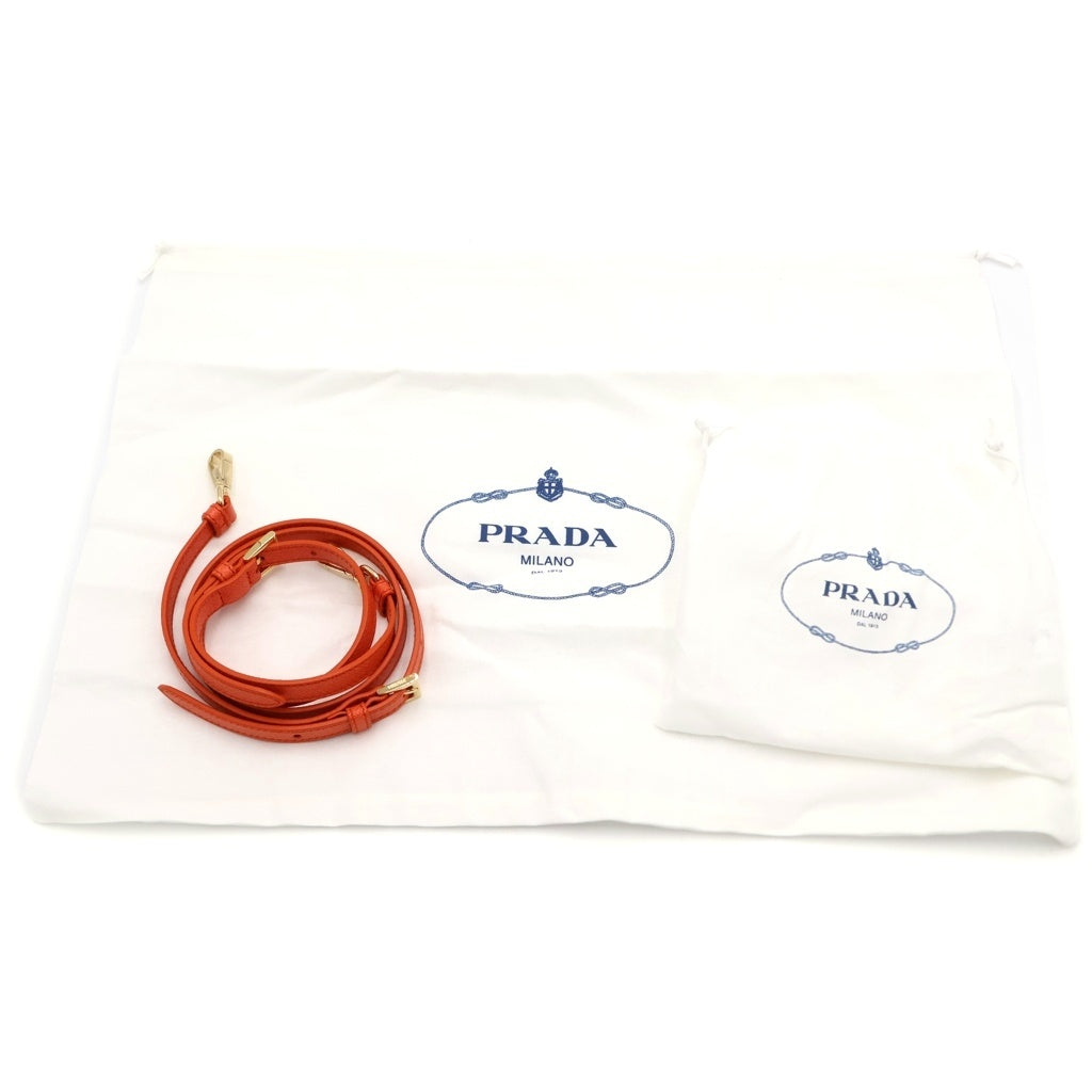 PRADA(プラダ) シンボル エンブロイダリー ミニ サフィアーノ キャンバス 2WAY ハンドバッグ ショルダーバッグ 1BA355 オレンジ/ホワイト レディース