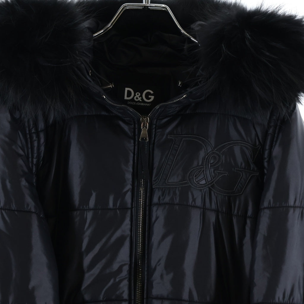 DOLCE & GABBANA(ドルチェアンドガッバーナ) フード付き ダウンジャケット ファー ロゴ デタッチャブルスリーブ ブラック RB0466 TNMHM レディース