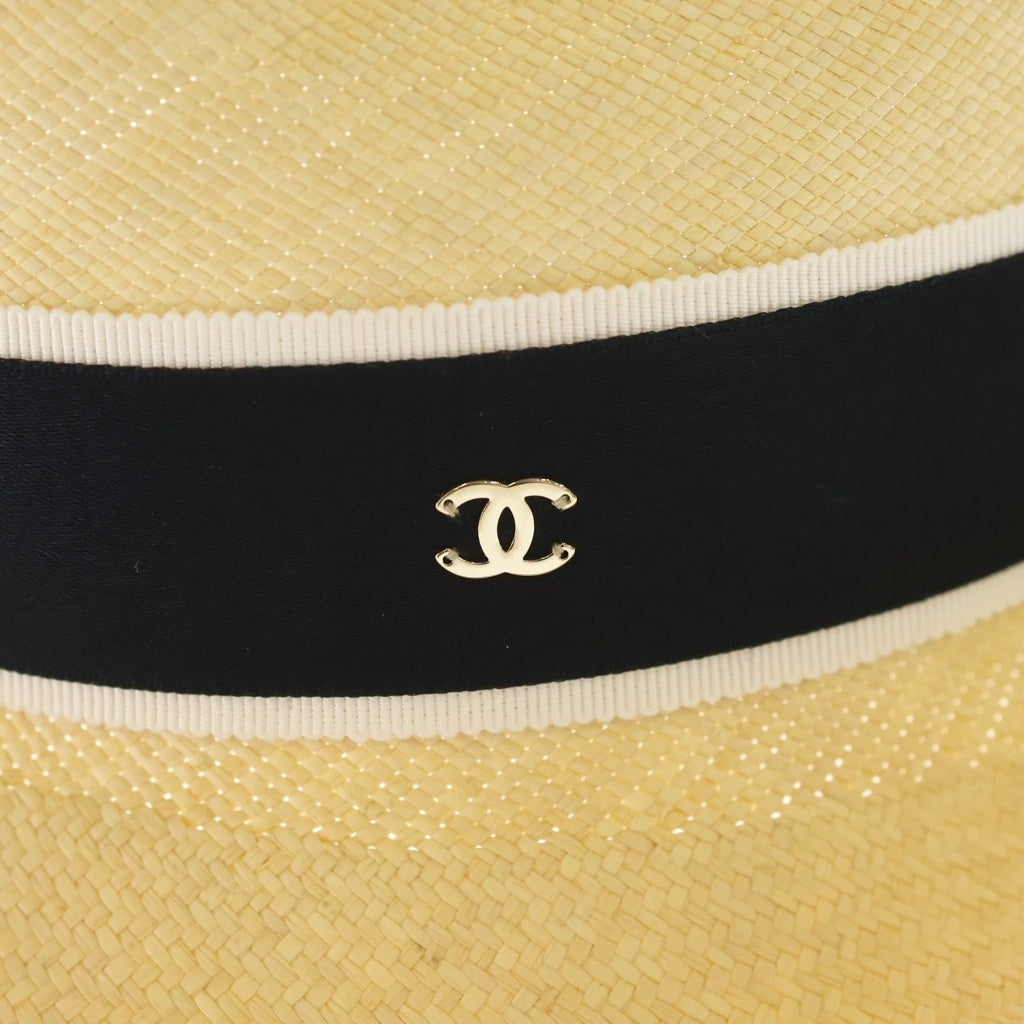 CHANEL(シャネル) Straw Grosgrain Hat ストロー グログラン ハット 麦わら帽子 ココマーク ベージュ レディース