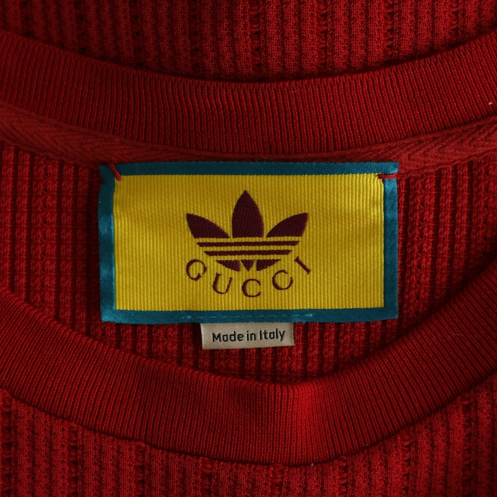 GUCCI(グッチ) ×adidas RED STRIPED TEE アディダス レッドストライプ クルーネック 半袖Tシャツ カットソー レッド 700486 XJEJT