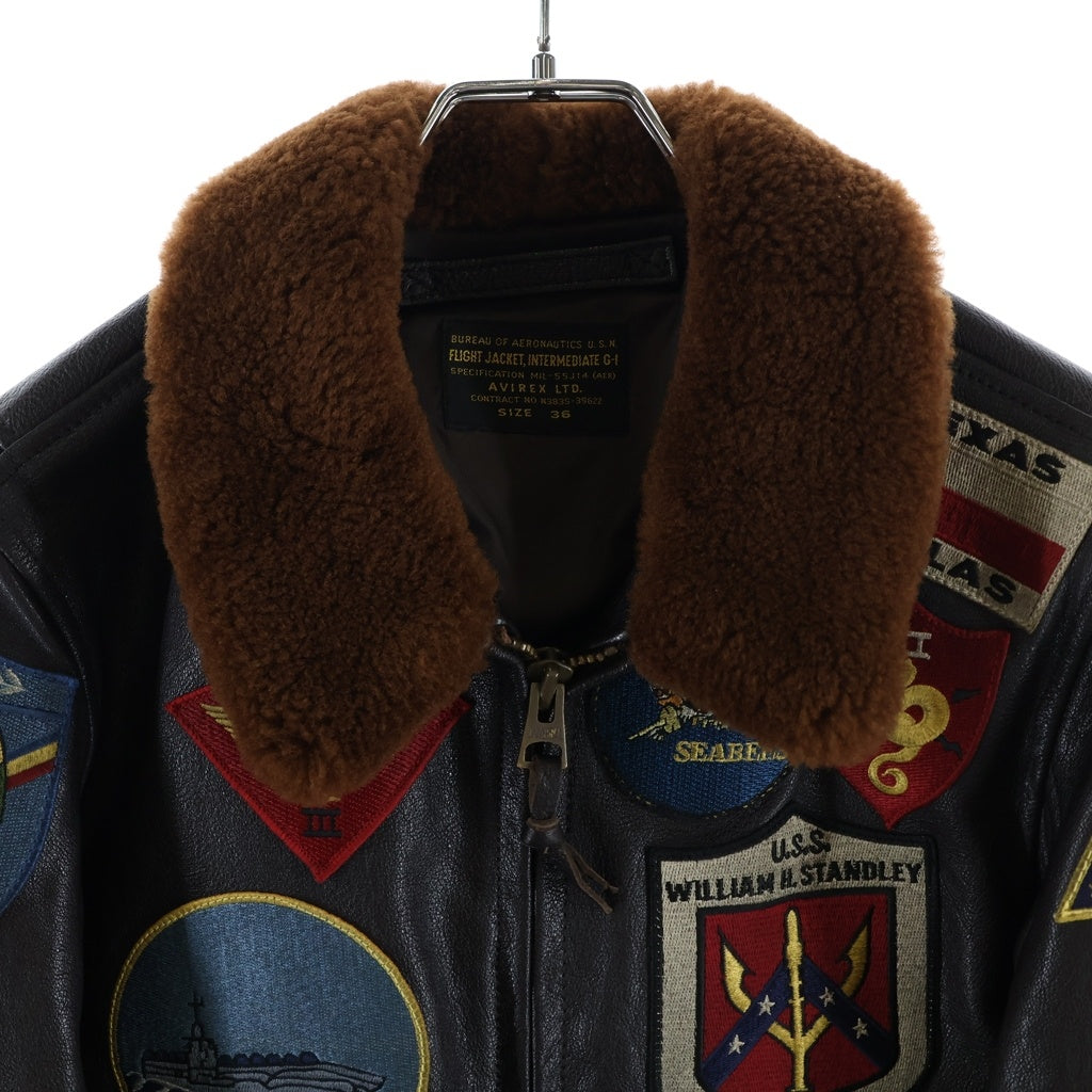 AVIREX(アヴィレックス) G-1 TOP GUN トップガン フライトレザージャケット パッチ 襟ボア ブラウン 789-2950002