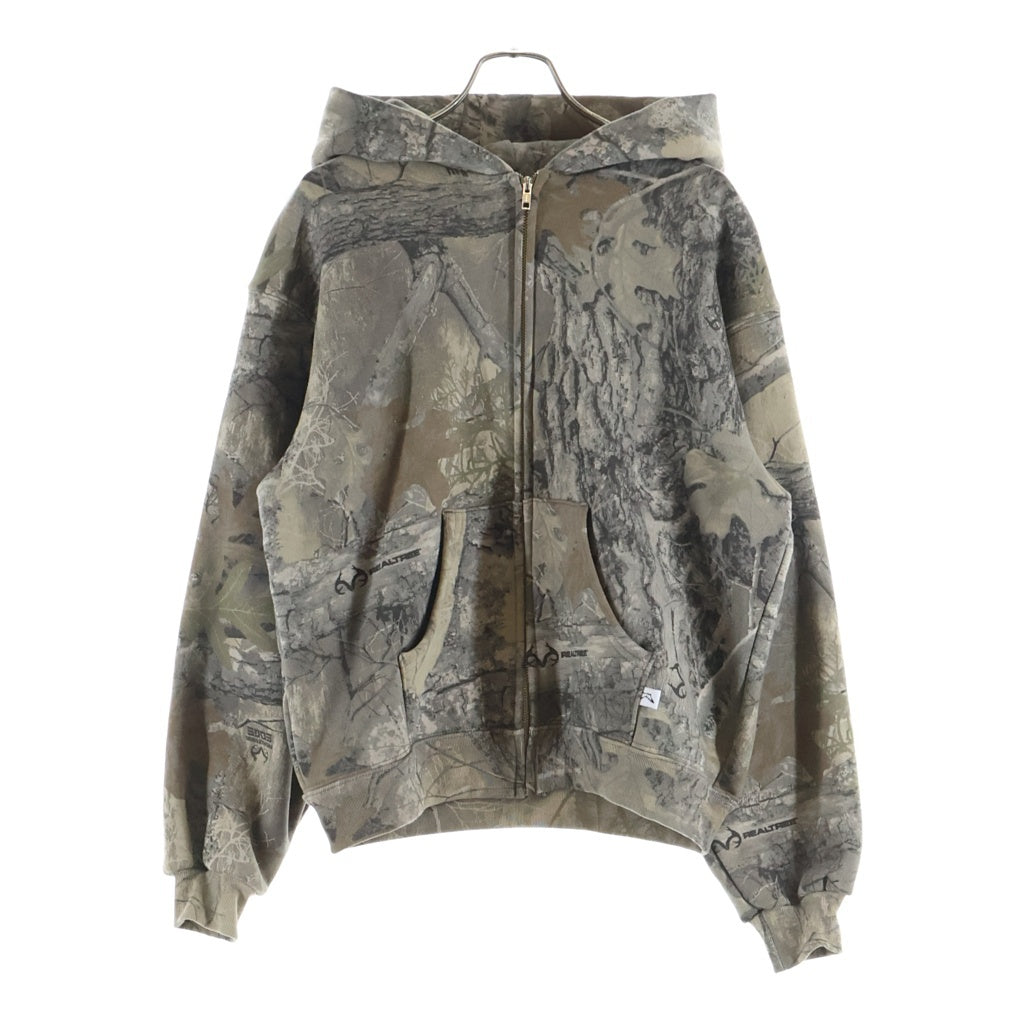 NO BRAND(ノーブランド) ZIP UP HOODIE Realtree ジップアップフーディー パーカー リアルツリー 総柄 コットン グリーン系