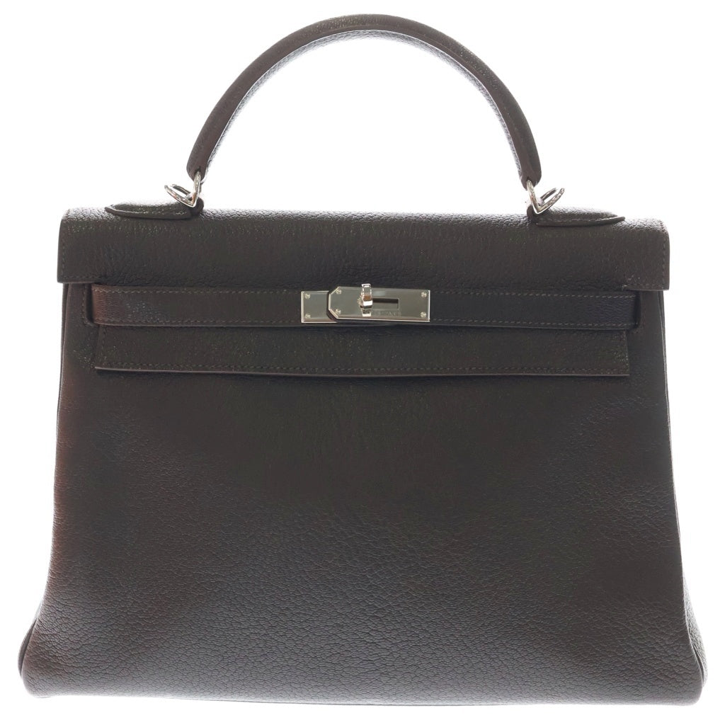 HERMES(エルメス) ケリー32 フィヨルド シルバー金具 □L刻印 2WAY ハンドバッグ ショルダーバッグ ショコラ レディース