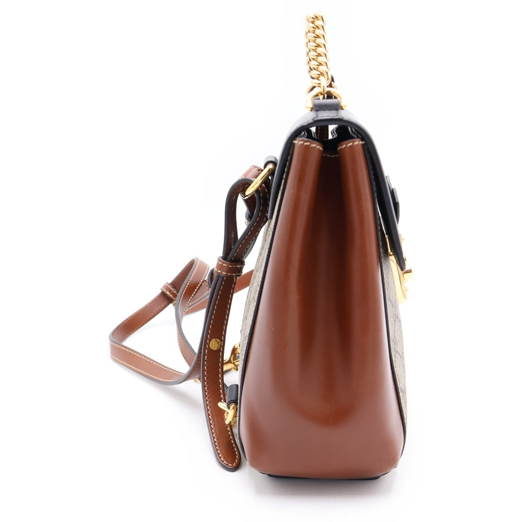 GUCCI(グッチ) GGスプリーム バックパック リュックサック ブラウン×ベージュ×ブラック PVC×レザー 498194 ゴールド金具 レディース