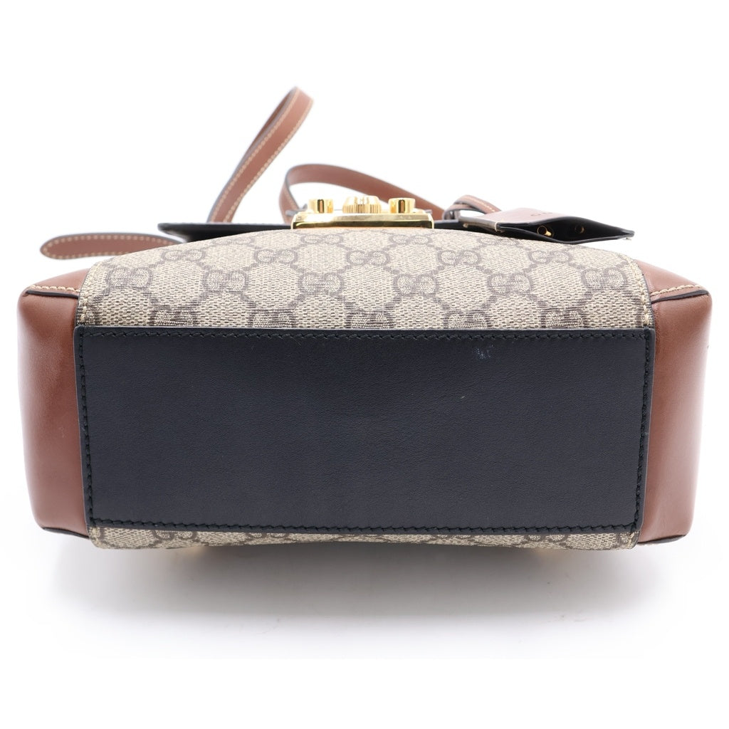 GUCCI(グッチ) GGスプリーム バックパック リュックサック ブラウン×ベージュ×ブラック PVC×レザー 498194 ゴールド金具 レディース