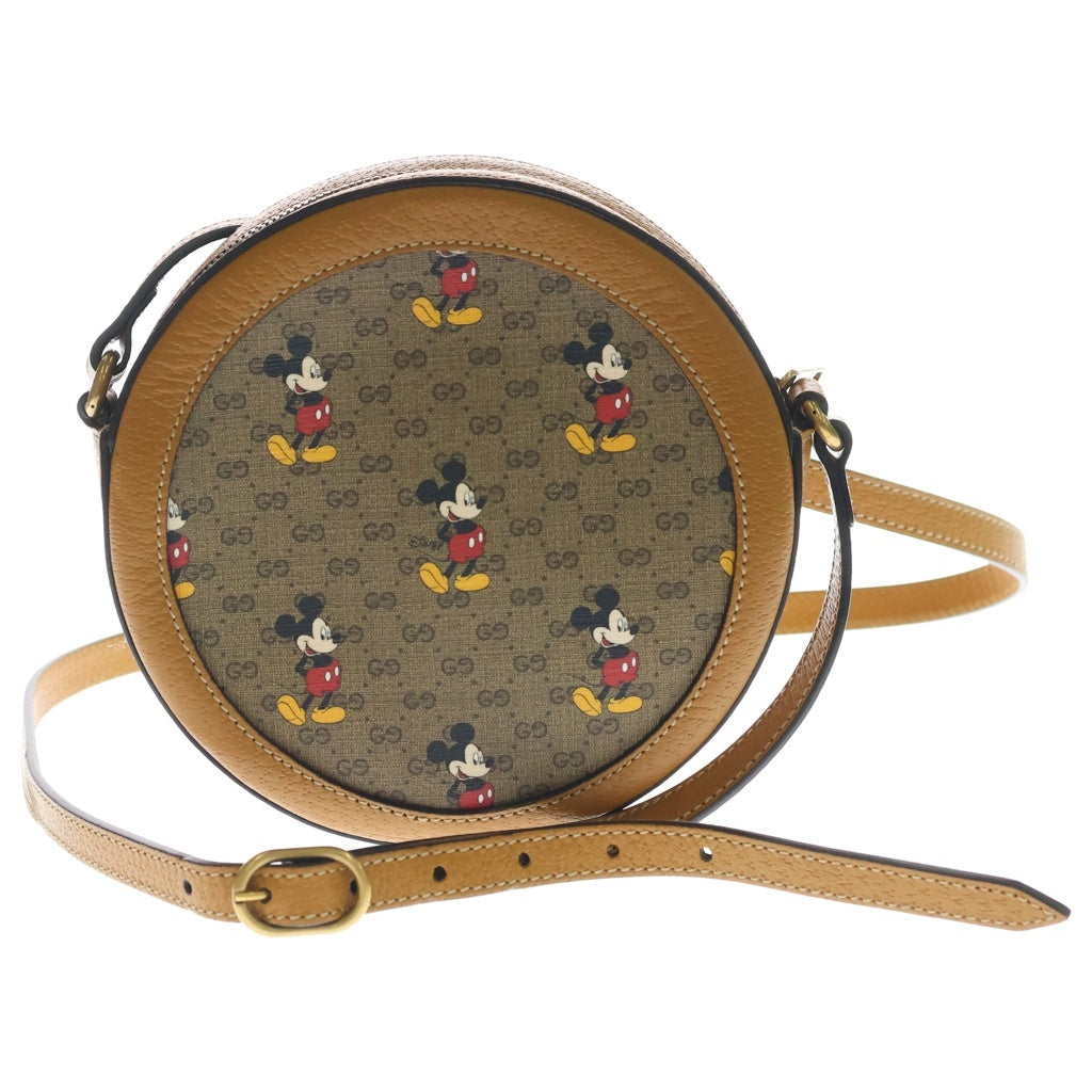 GUCCI(グッチ) ディズニーコラボ ミッキーマウス ショルダーバッグ ミニバッグ キャメル ブラウン PVC×レザー 603938 ゴールド金具 レディース