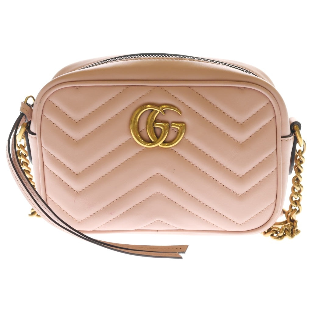 GUCCI(グッチ) GGマーモント ミニカメラバッグ ショルダーバッグ ピンク レザー 448065 ゴールド金具 レディース