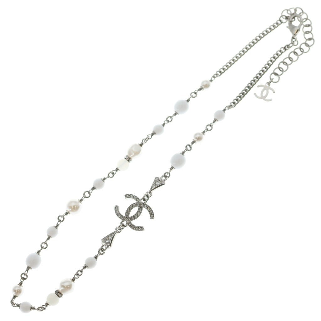 CHANEL(シャネル) ココマーク ラインストーン フェイクパール ネックレス シルバー レディース